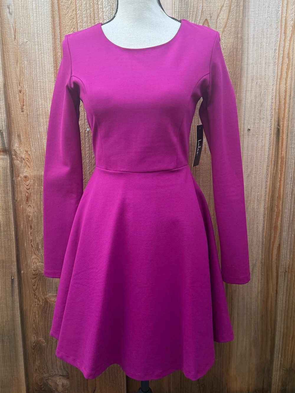 Lulu's Fuchsia Long-Sleeve Fit & Flare Dress